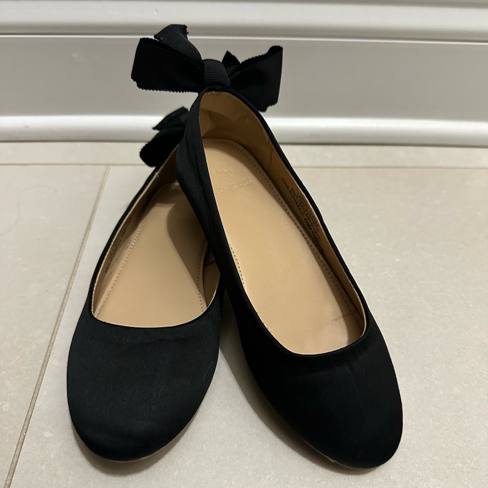 Crewcuts Jcrew Girls Black Satin Ballet Flats with Bow Back size 13